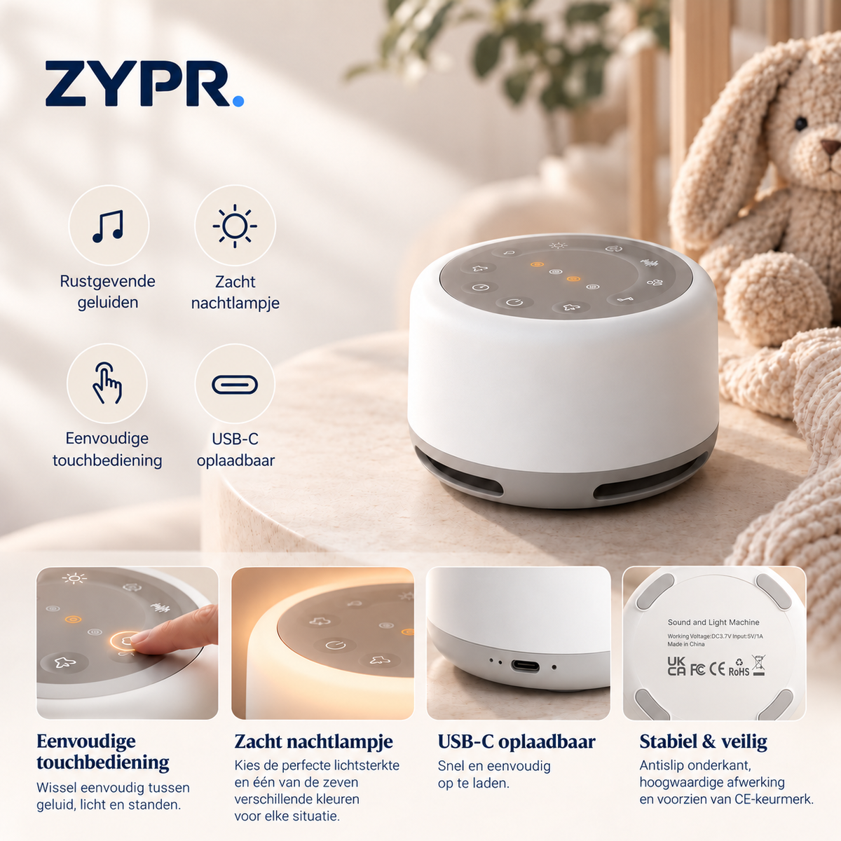 ZYPR. Numa - White-noise met nachtlampje